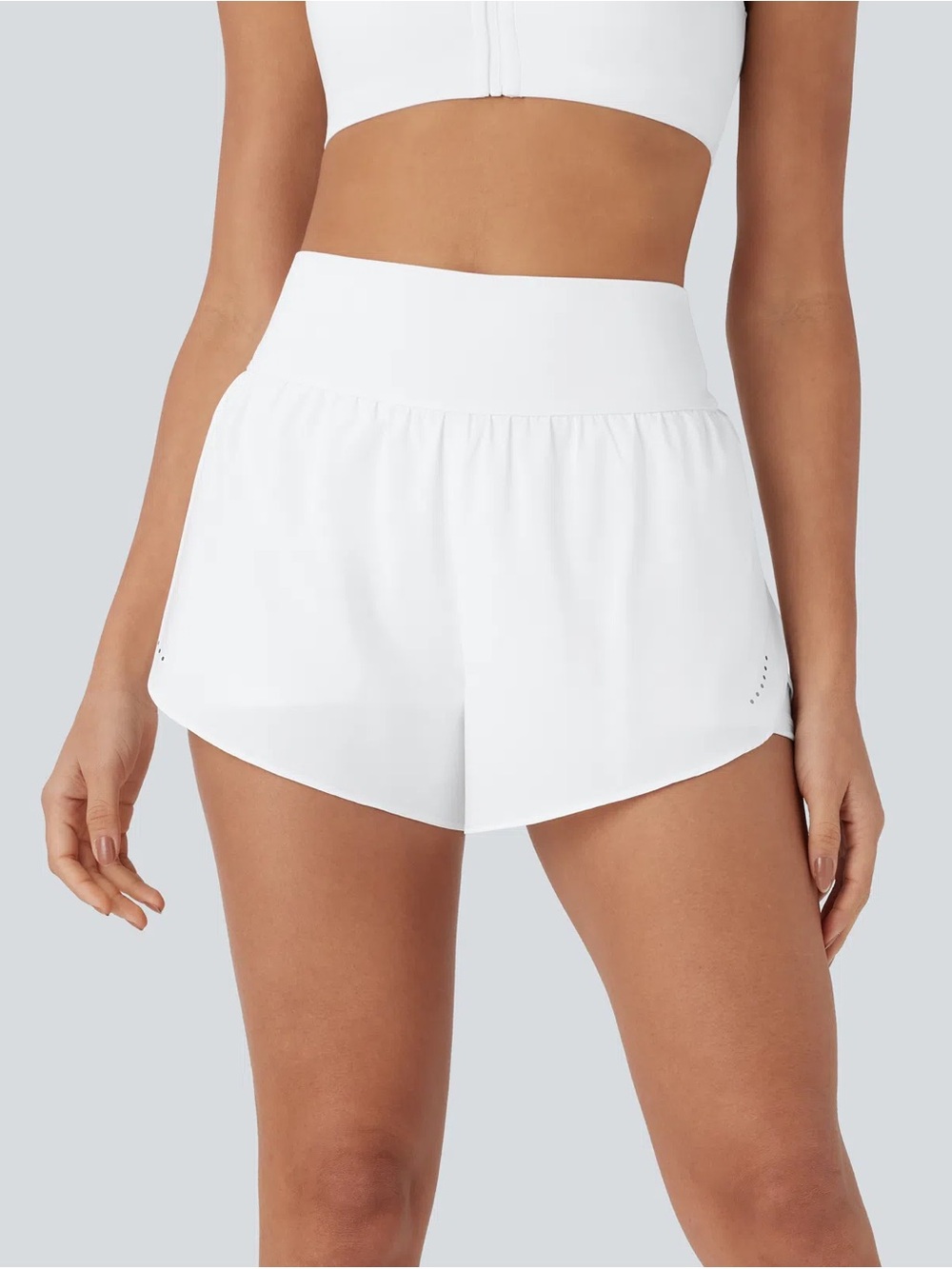 NWOT Halara White SoftlyZero Tummy Control 2-in1 Reflective Dot Running Shorts S